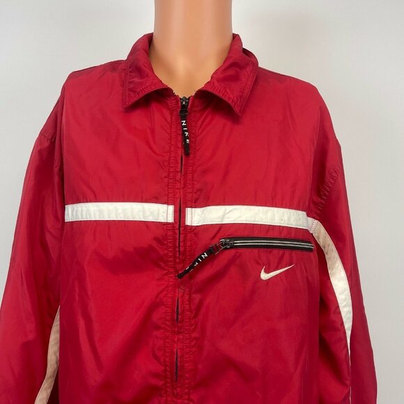 Nike Embroidered Swoosh Windbreaker Jacket Vintage 90s Red Black Tag Size L - Picture 1 of 5